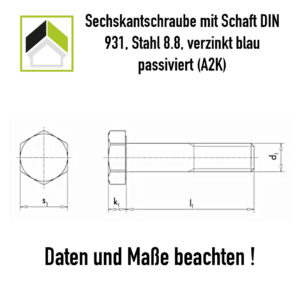 SECHSKANTSCHRAUBE MIT SCHAFT ISO 4014, STAHL 8.8, M10 x 125 mm