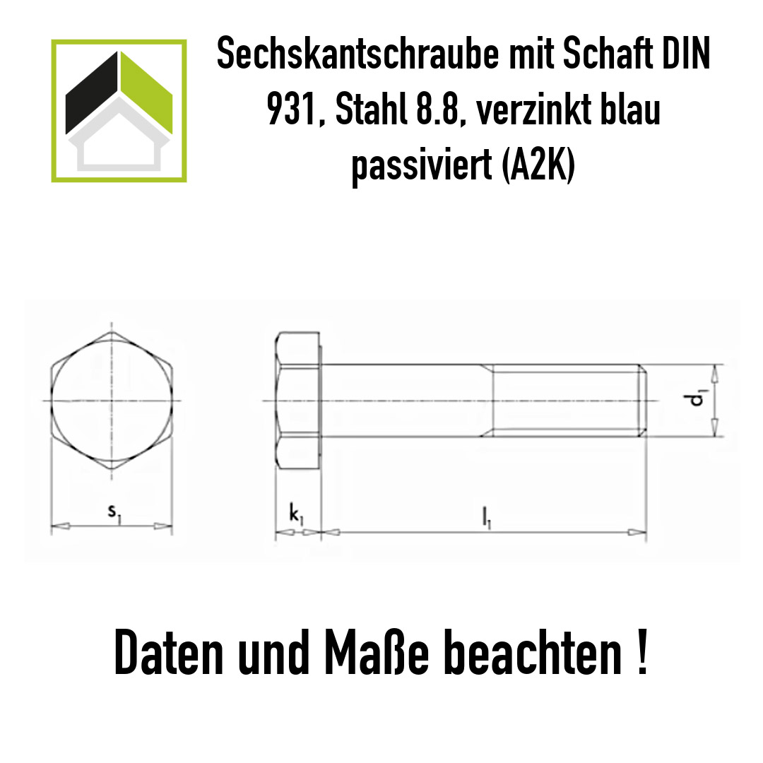 SECHSKANTSCHRAUBE MIT SCHAFT ISO 4014, STAHL 8.8, M10 x 100 mm
