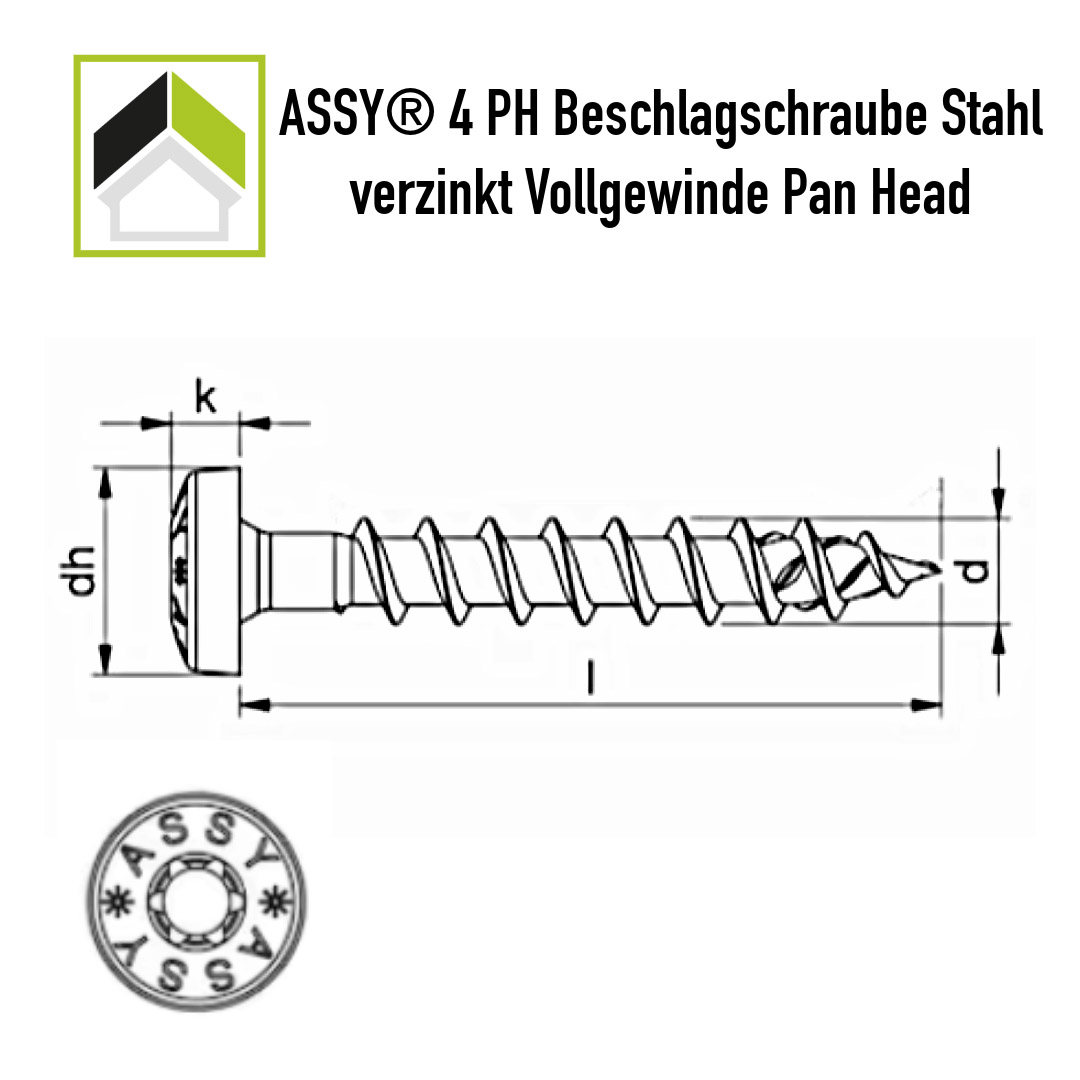 ASSY Beschlagschraube Panhead Vollgewinde 3,5 x 12 – Bild 2